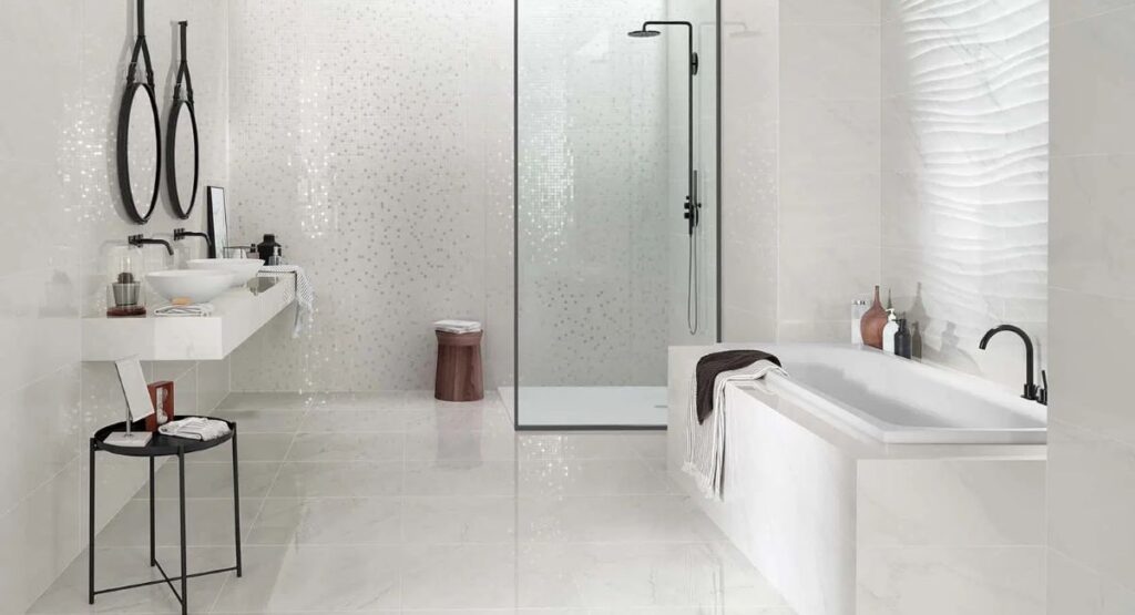 white bathroom floor tiles