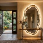 backlit organic mirror entryway