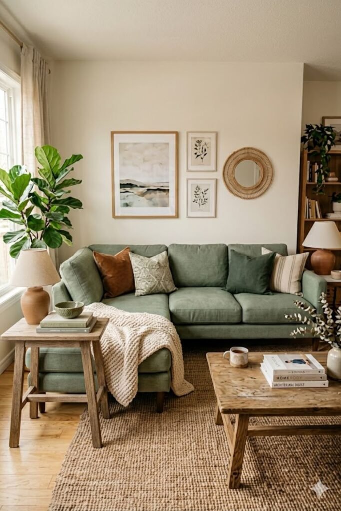 sage green sofa sidetable