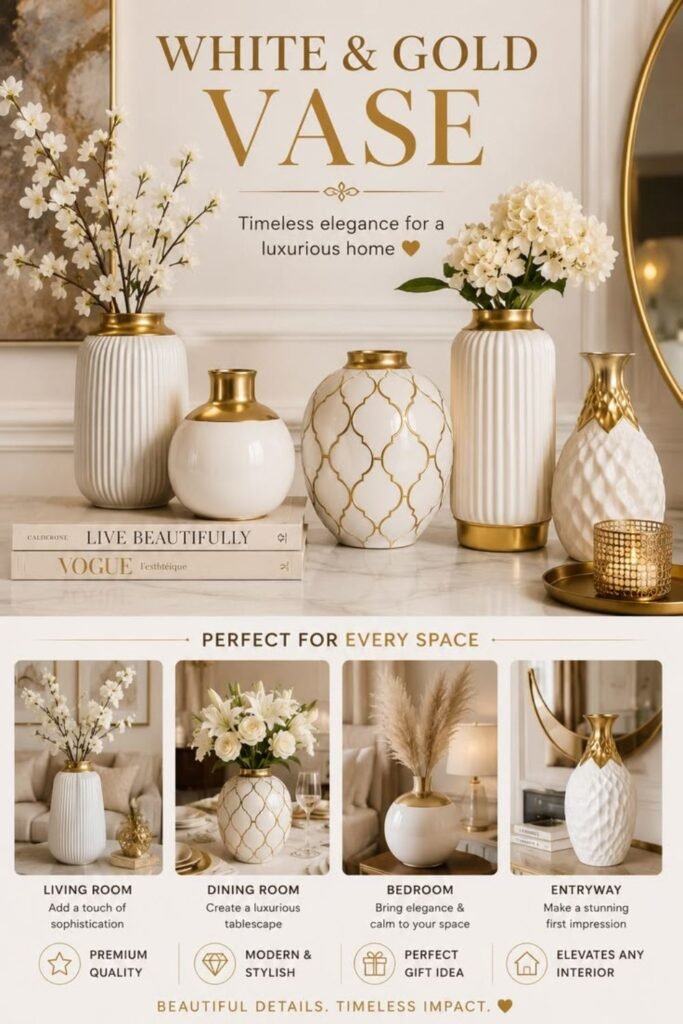 white and gold vase decor ideas