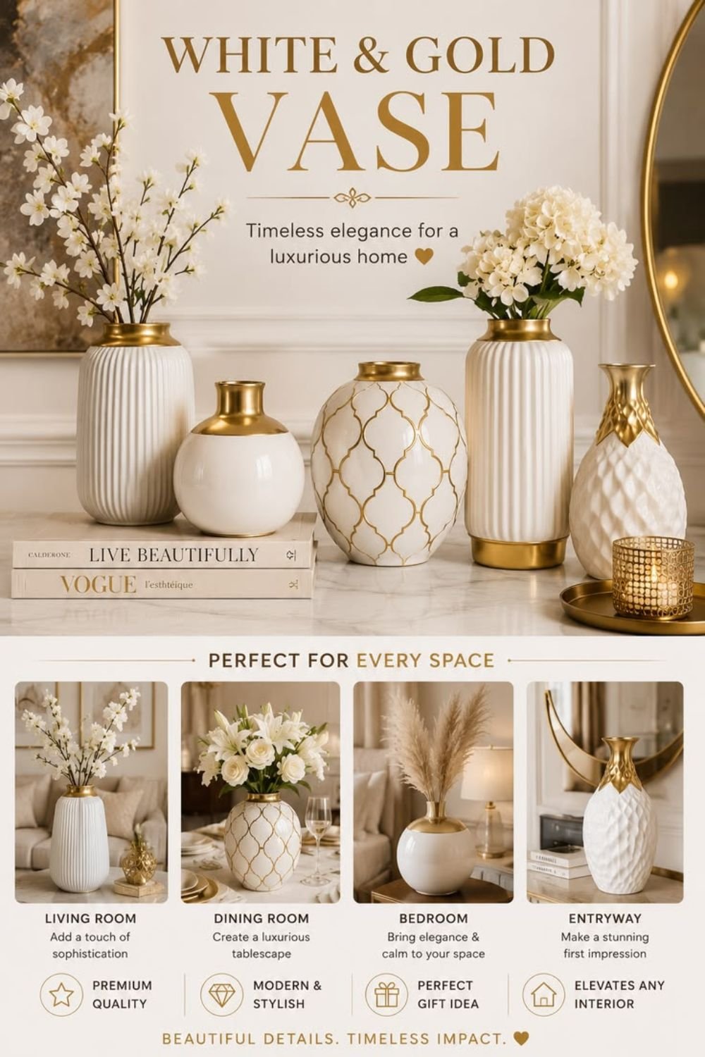 white and gold vase decor ideas